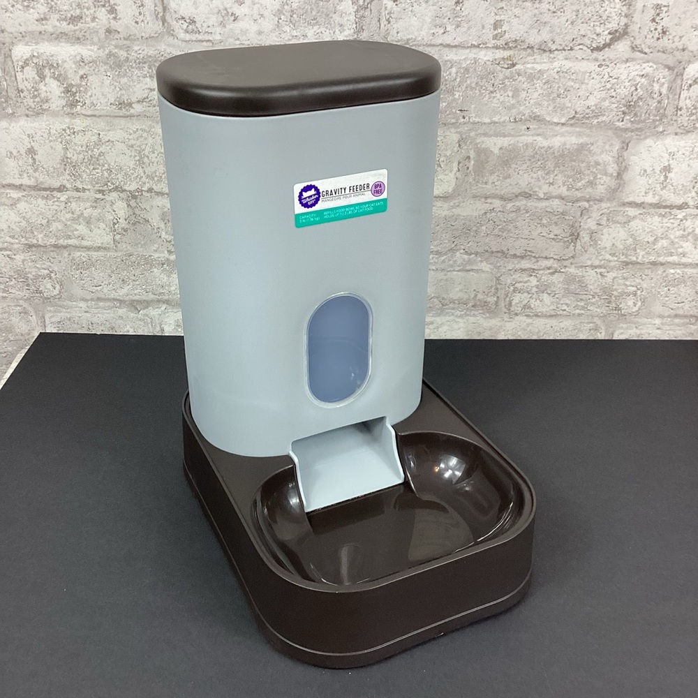 Whisker City Automatic Pet Feeder in Gray and Black  Holds Up To 3lbs. of Food
